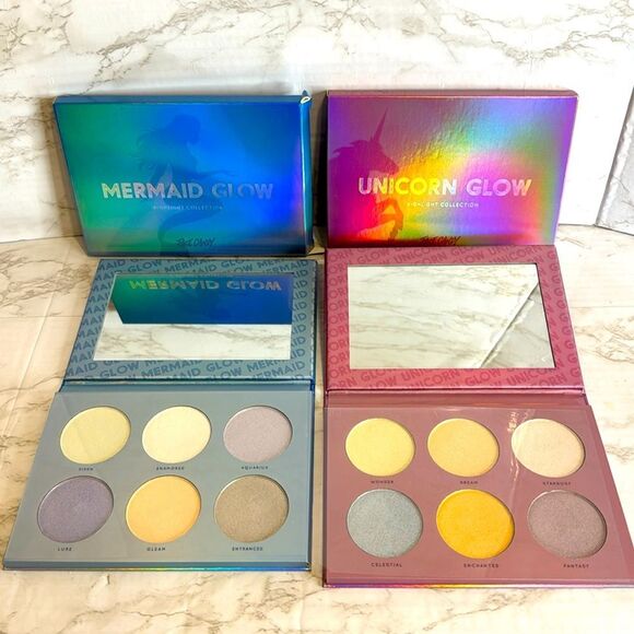 Face candy mermaid glow and unicorn glow highlighter makeup palettes